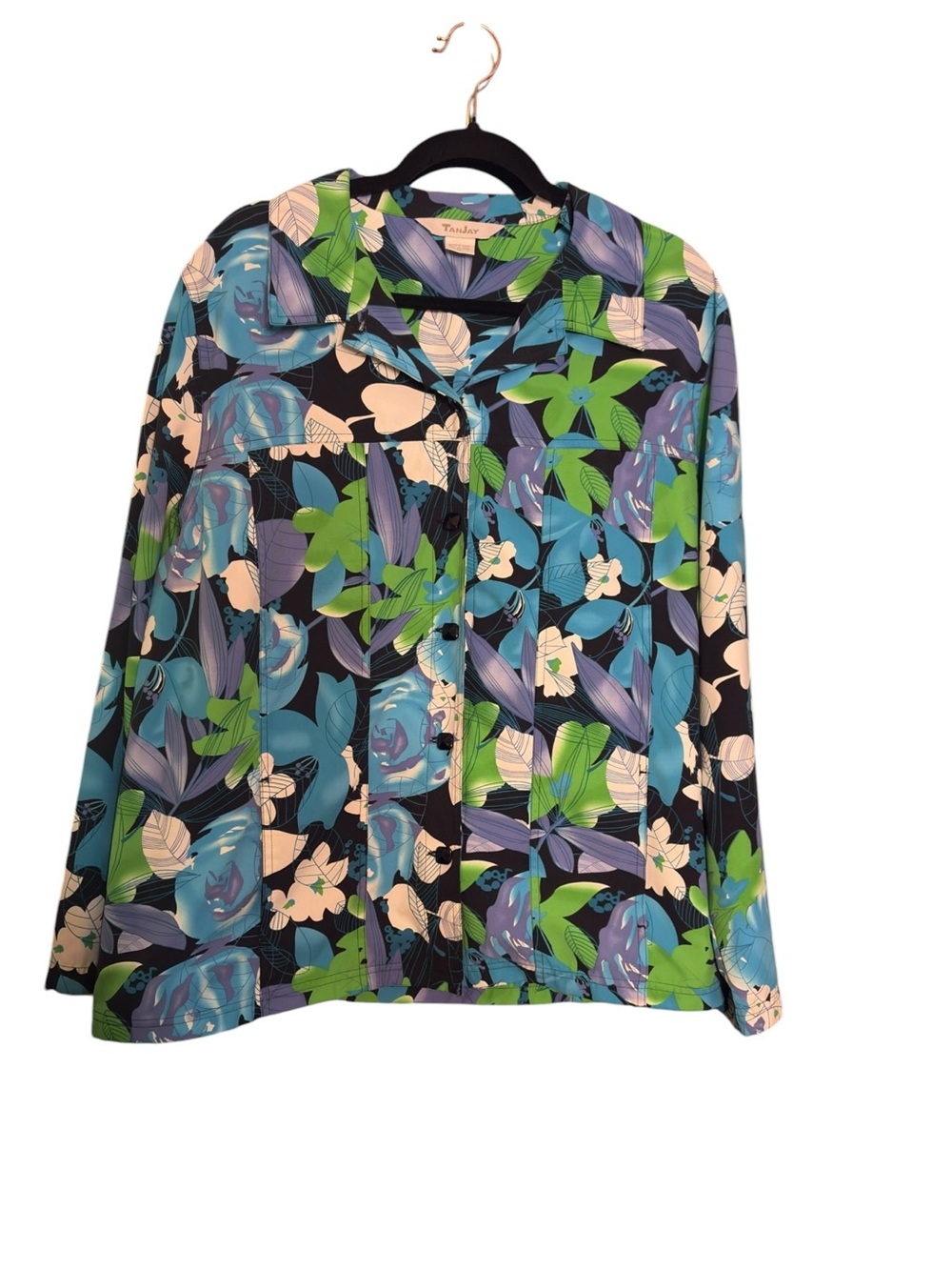 TanJay Blue & Green Floral Button-Front Jacket Sz XL